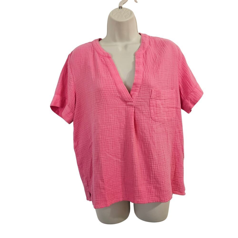 J. CREW V-neck Double-gauze Popover Top Pink Size M
